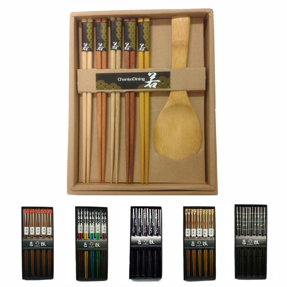 JapanBargain Brand 5 Pair Reusable Wooden Chopsticks Gift Box Set gallery