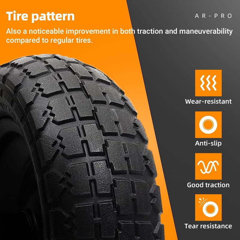 AR-PRO (2-Pack) 10" Flat Free Solid Tire and Wheel - with 5/8" Axle Bore Hole gallery