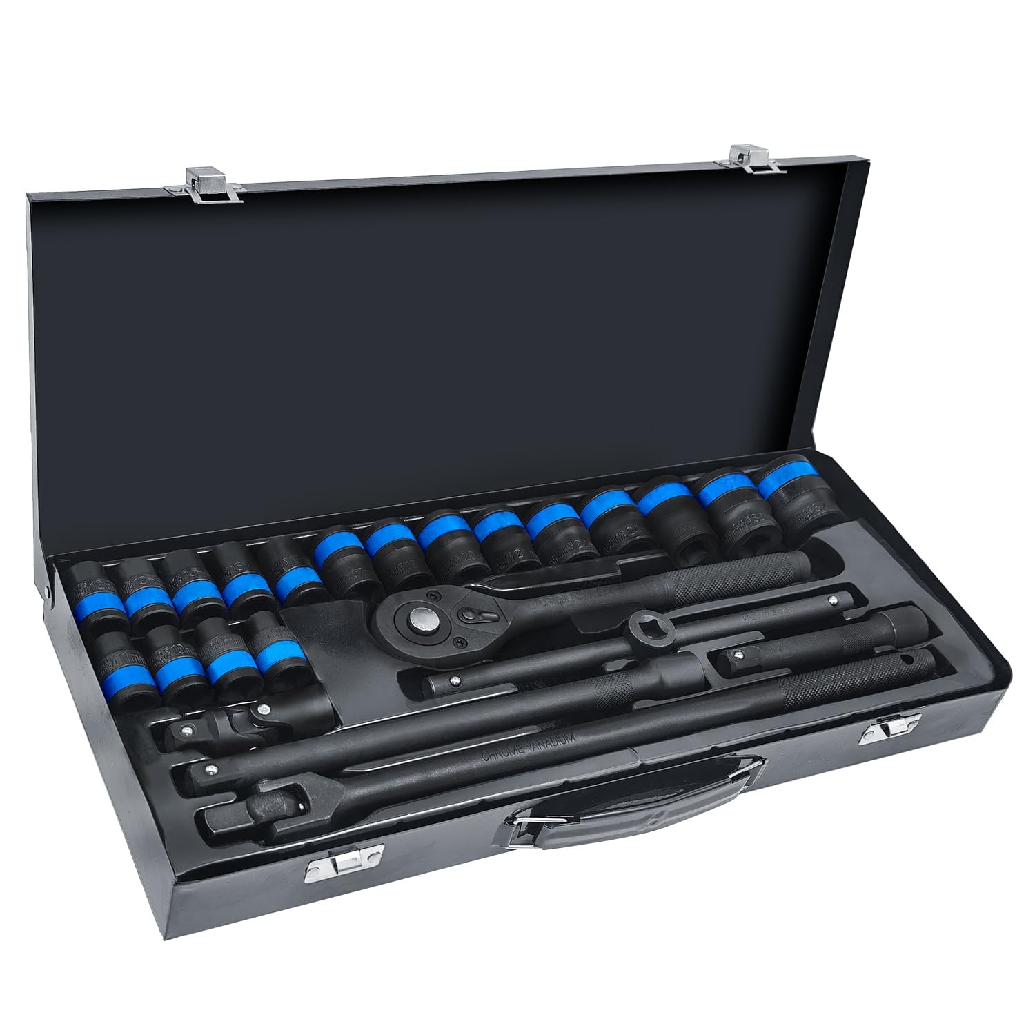 24 Pcs Metric 1/2 Inch Drive 6-Point Standard 8-32mm Socket Ratchet Wrench Se... gallery
