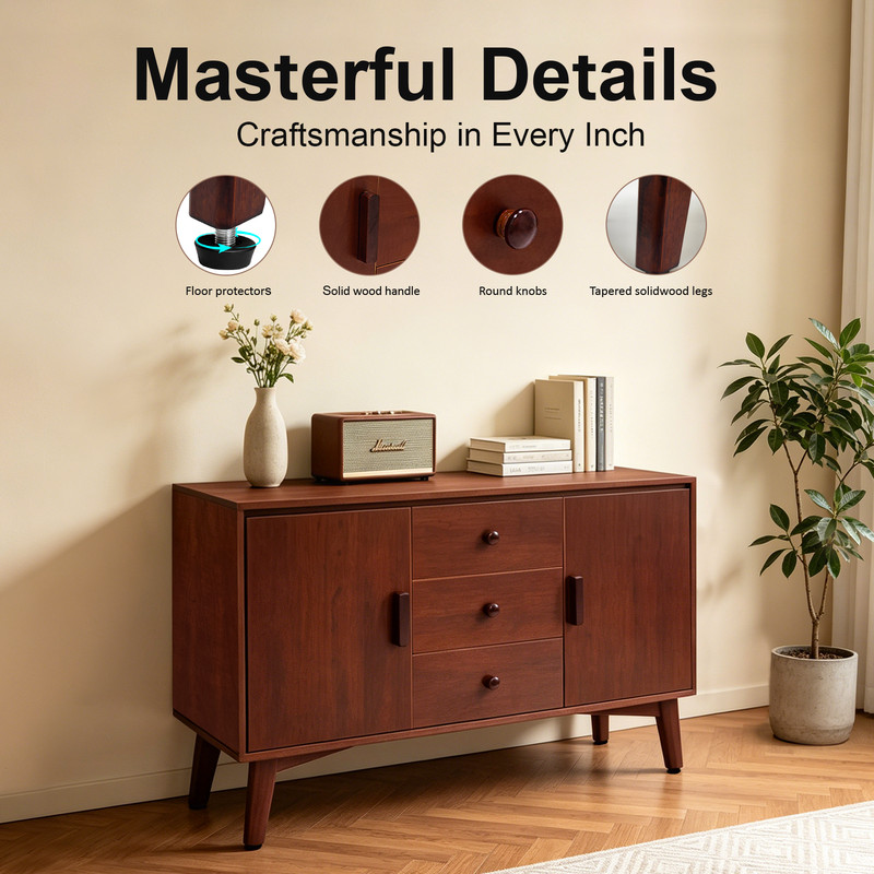 Mid Century Modern Sideboard Buffet Cabinet 47.3" Walnut Storage gallery