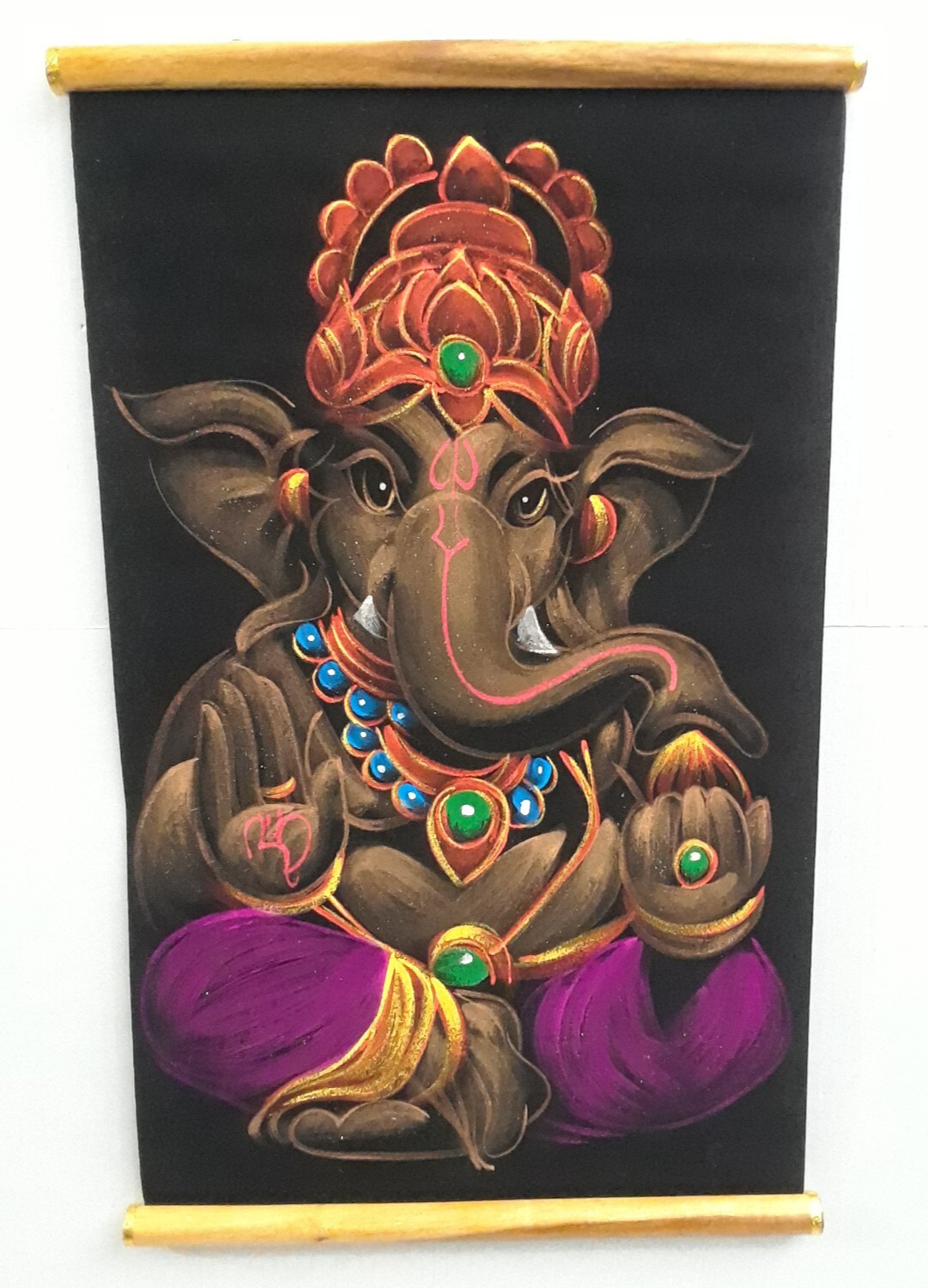 Elephant Tapestry Hand Painted Scroll - Wall Hanging 13.25 x 22 in gallery