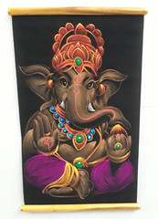 Elephant Tapestry Hand Painted Scroll – Wall Hanging 13.25 x 22 in