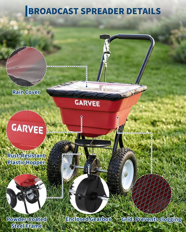 80 LBS Push Broadcast Spreader, 12FT Width 13in Wheels Adjustable Flow for Lawn gallery
