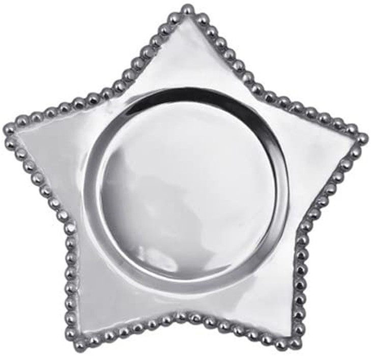 Mariposa Pearled Star WINE PLATE or Pillar Candle Holder #1158 gallery