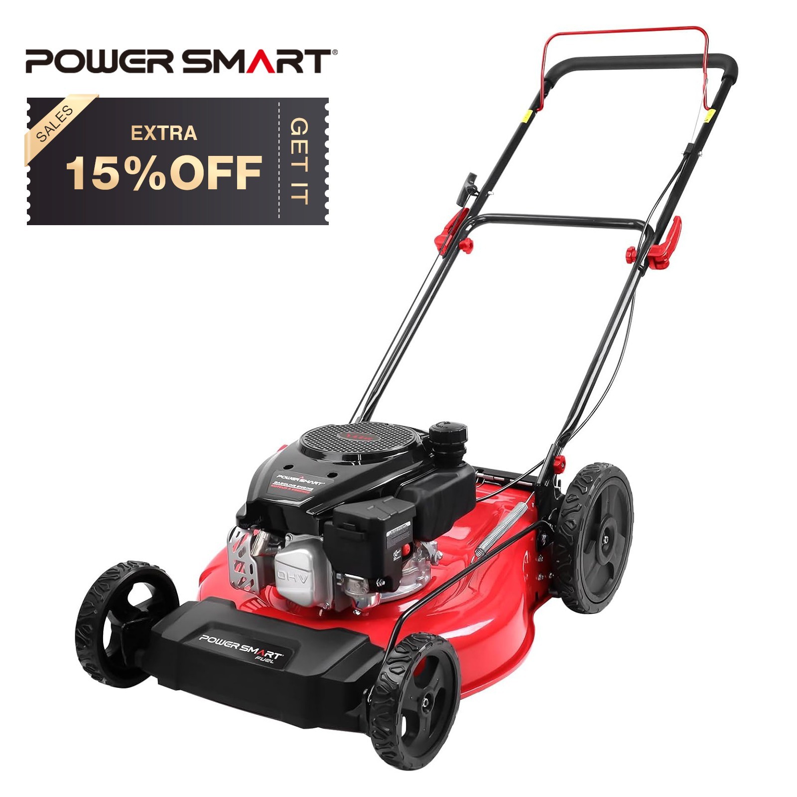 PowerSmart Gas Lawn Mower, 21" 2-in-1 Push Mower with 144cc Engine, Steel Deck gallery