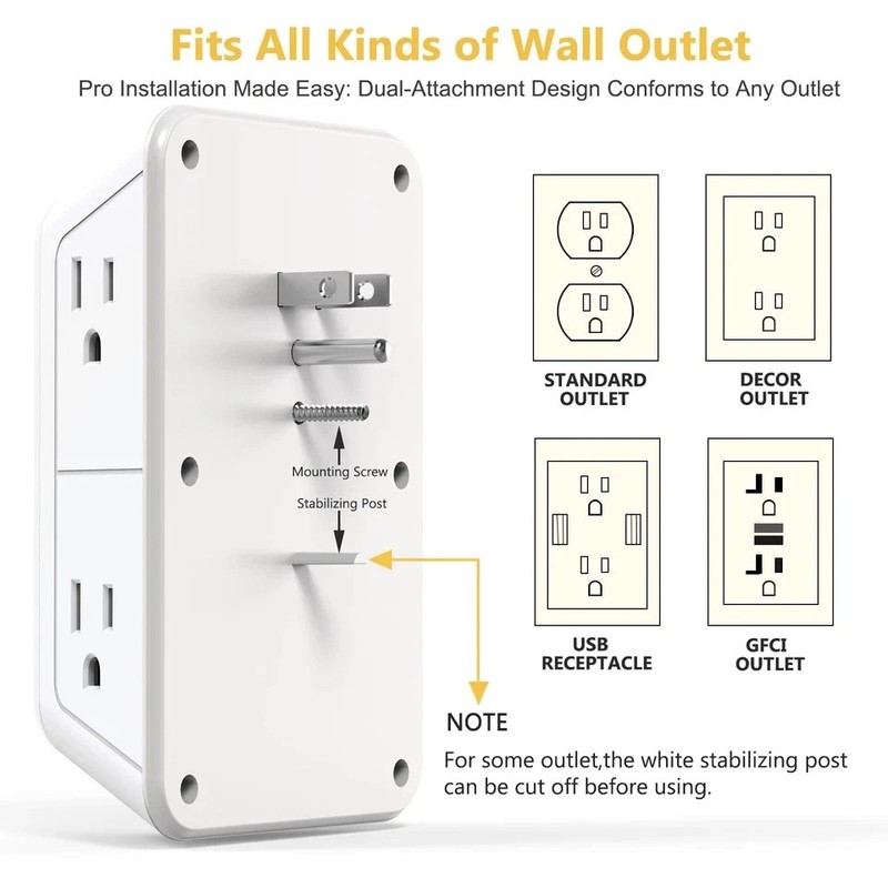 Wall Adapter 6 Outlet Extender Surge Protector Multi Plug USB Charger Port gallery