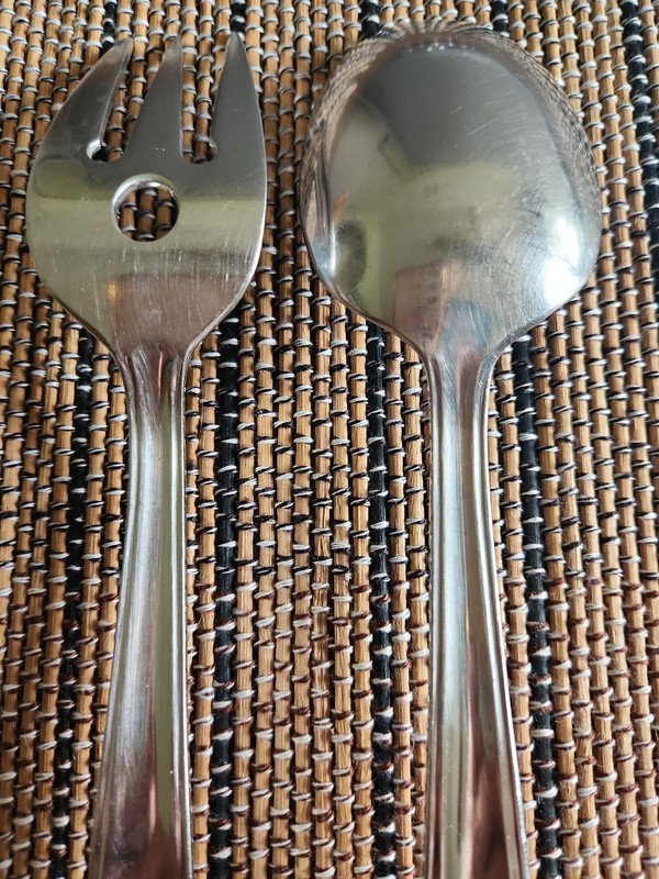 Mikasa CLASSICO SATIN Serving Meat Fork 9 3/8" & Serving Spoon 9 1/2" Korea gallery
