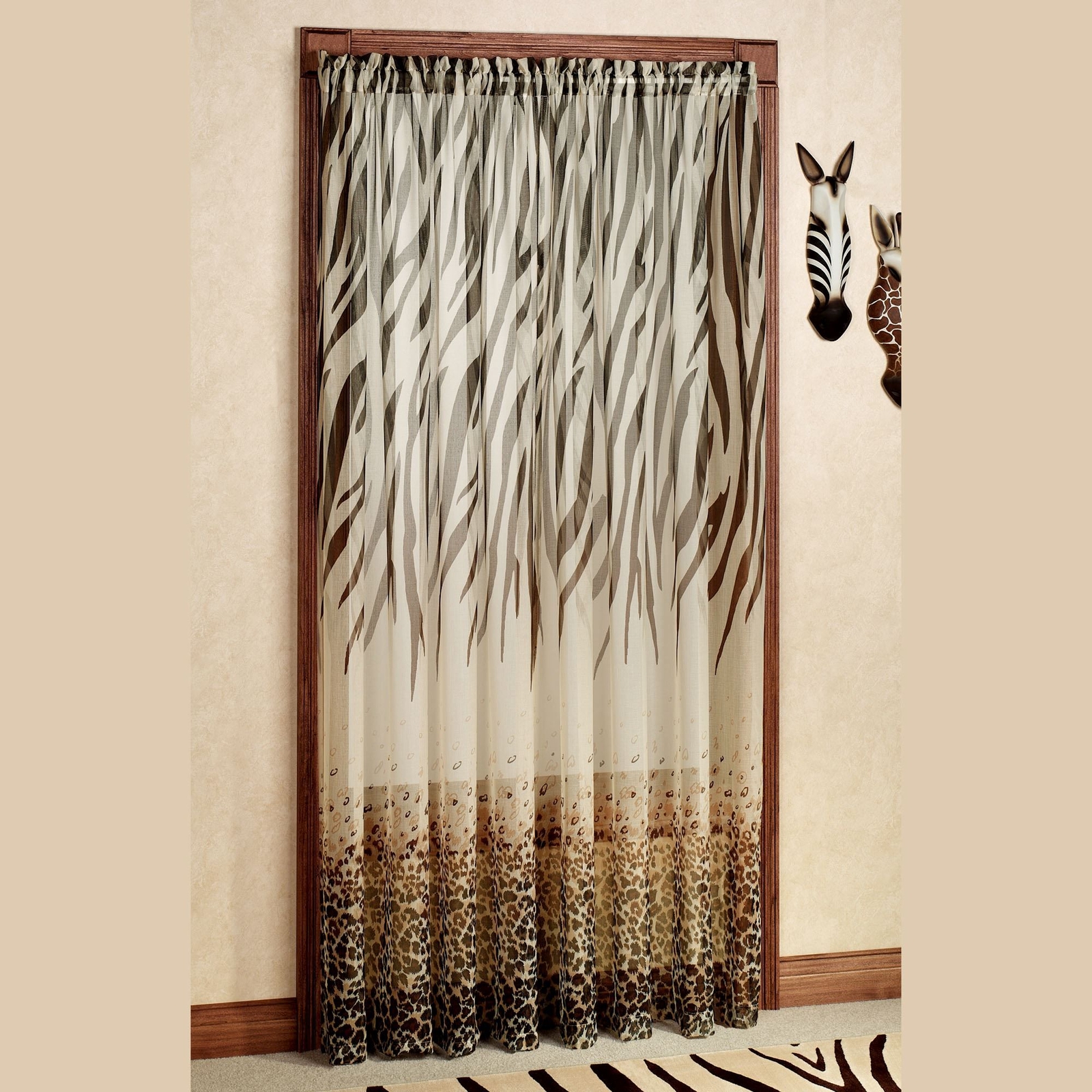 Kenya Safari Sheer Zebra Print Leopard Animal Print Window Curtain Panel gallery