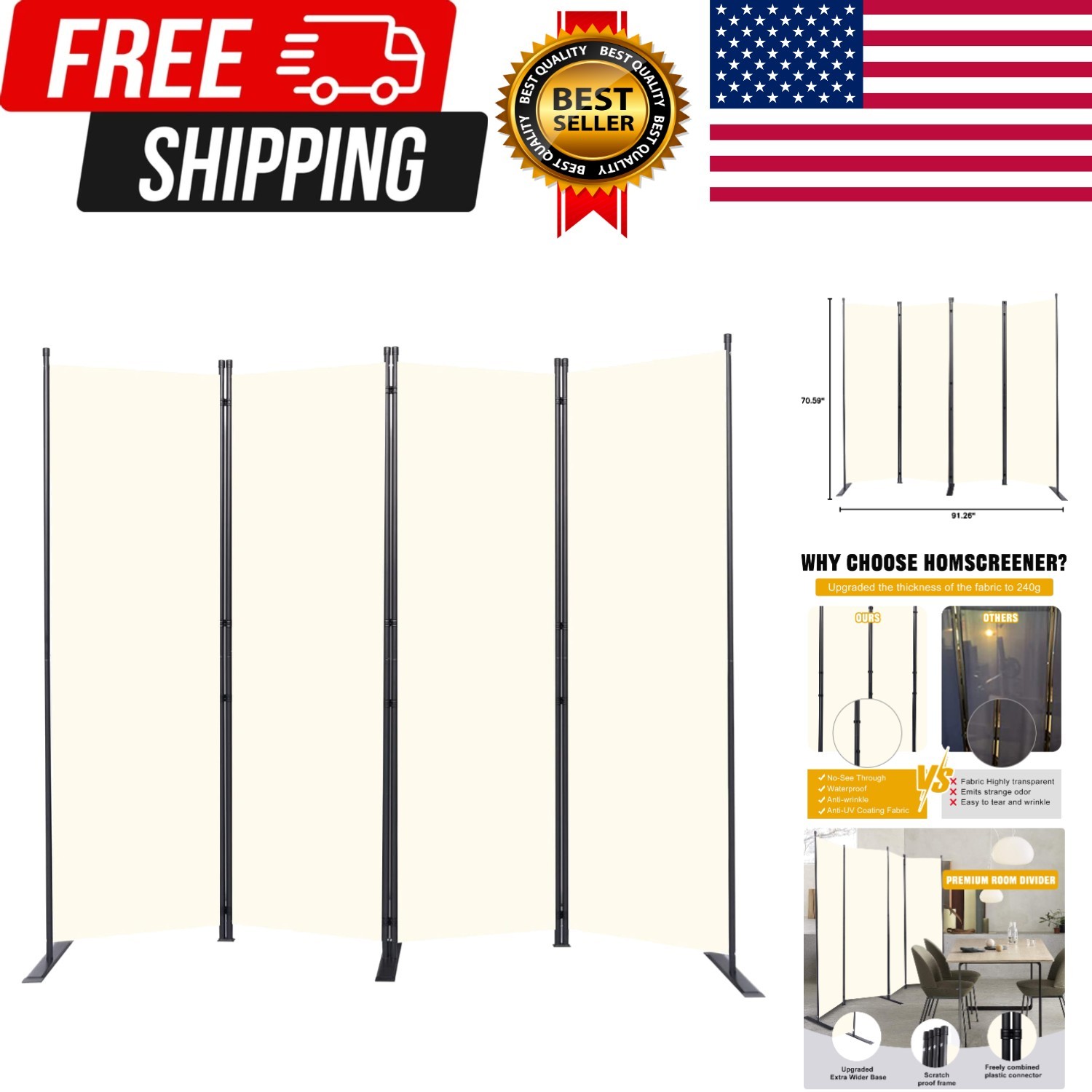 Room Divider 6FT Portable Room Dividers and Folding Privacy Screens, 88'' W F... gallery