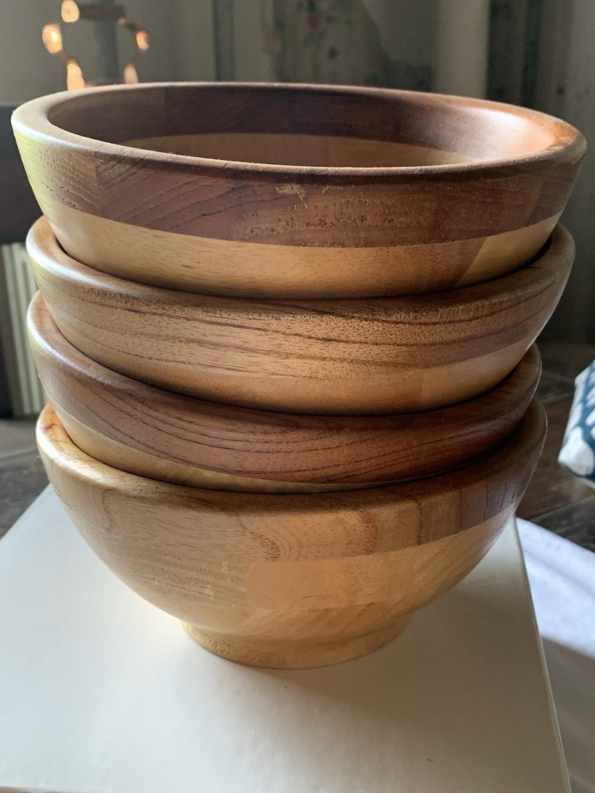 MOUNTAIN WOODS 7" Hand Turned Gorgeous Wooden Salad Bowls Set of 4 ~ GUC gallery