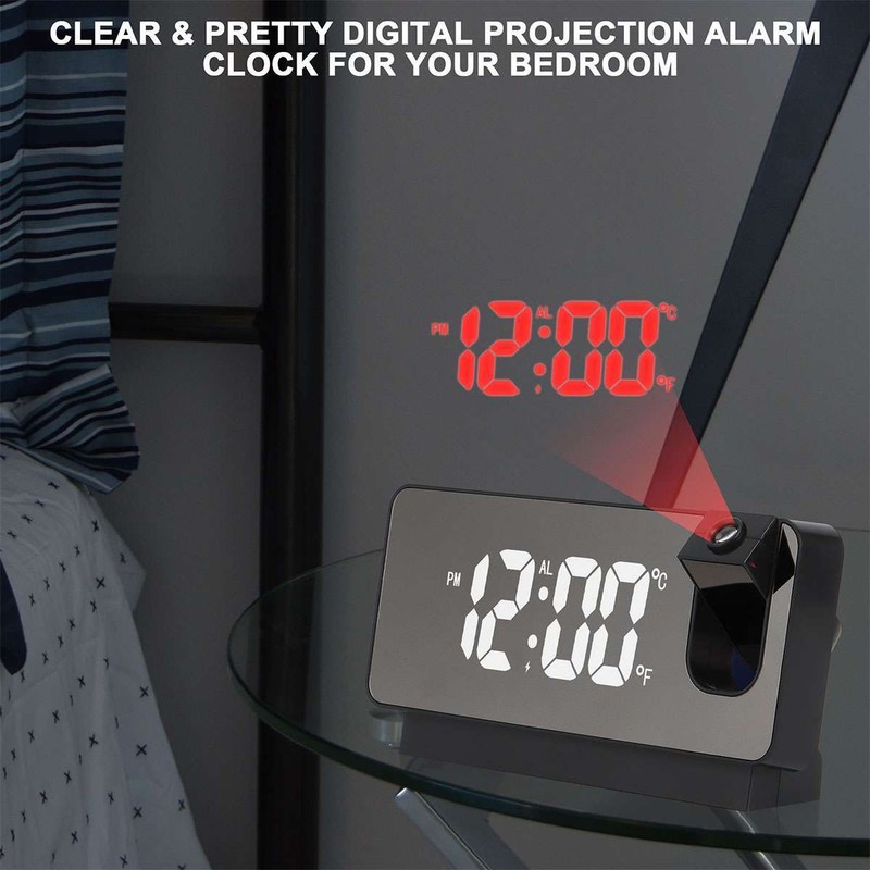 180° LED Digital Projector Rotatable Projection Snooze Dual Alarm Clock USB 24H gallery