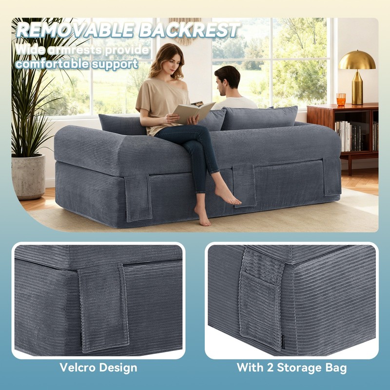 Compression Floor Sofa-Convertible Sofa Bed,Corduroy Boneless Couch with Storage gallery