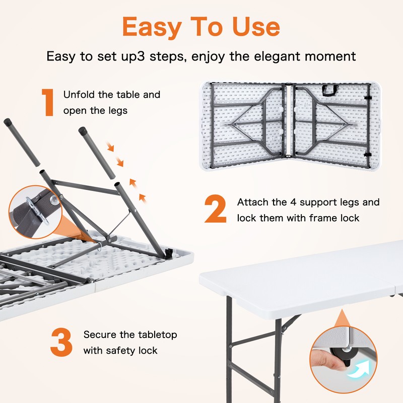 Heavy Duty 8/6/4 Folding Table: Portable, 300lbs Capacity, Ideal for Home, Party gallery