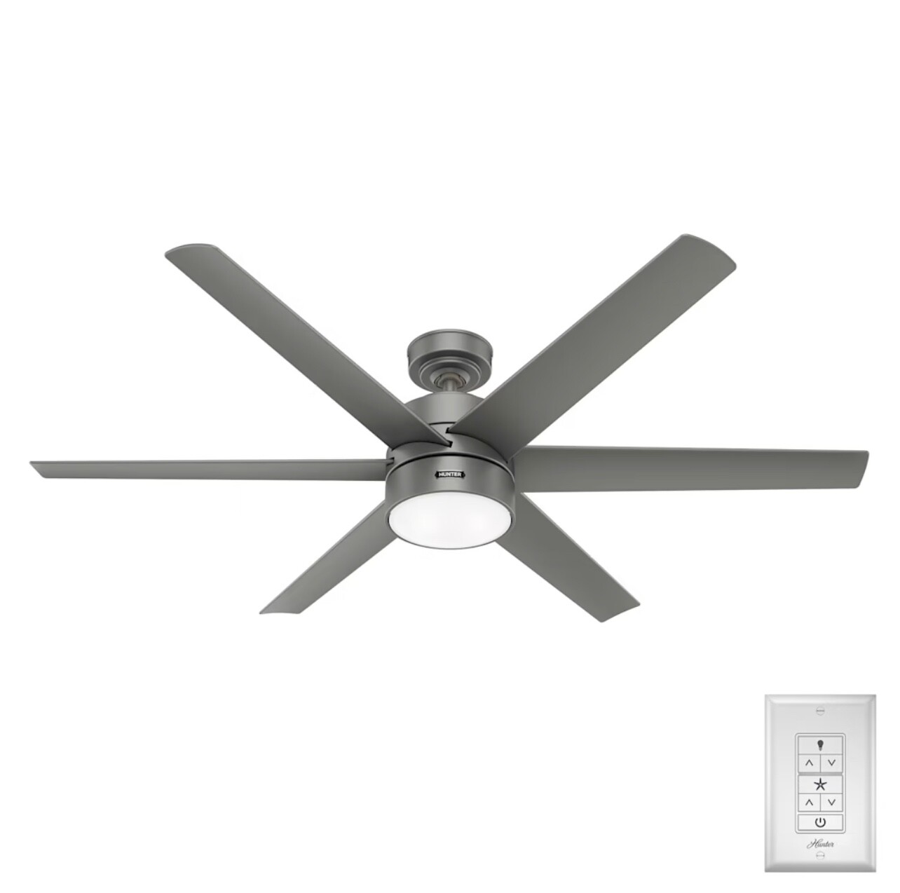 Hunter 60" Matte Silver 6 Blade Outdoor Wet Rated LED Wall Remote Ceiling Fan gallery