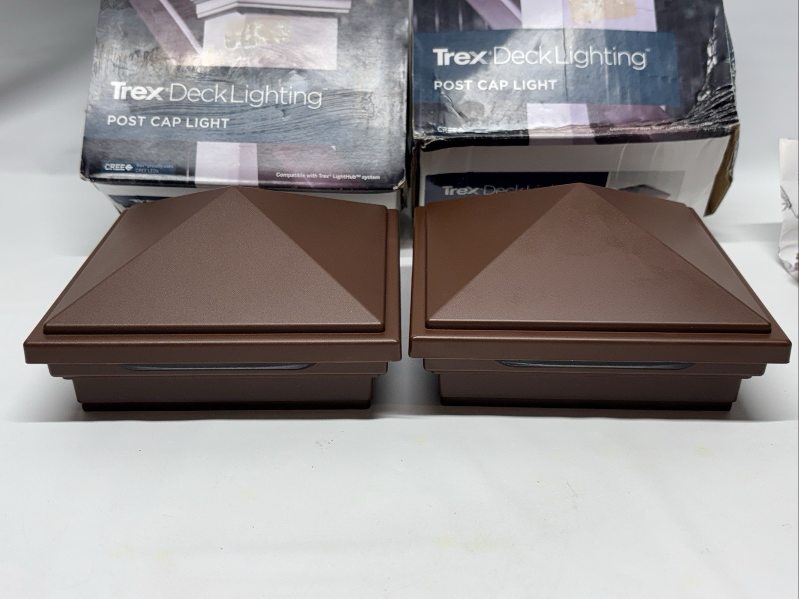 Lot Of 2 TREX DECKING PYRAMID LED POST CAP LIGHT LIGHTING FIRE PIT (brown) gallery