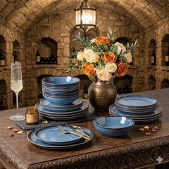 Stoneware Dinnerware Sets for 6-18 PcsSummer Beach Gift Organic Clay Handmade