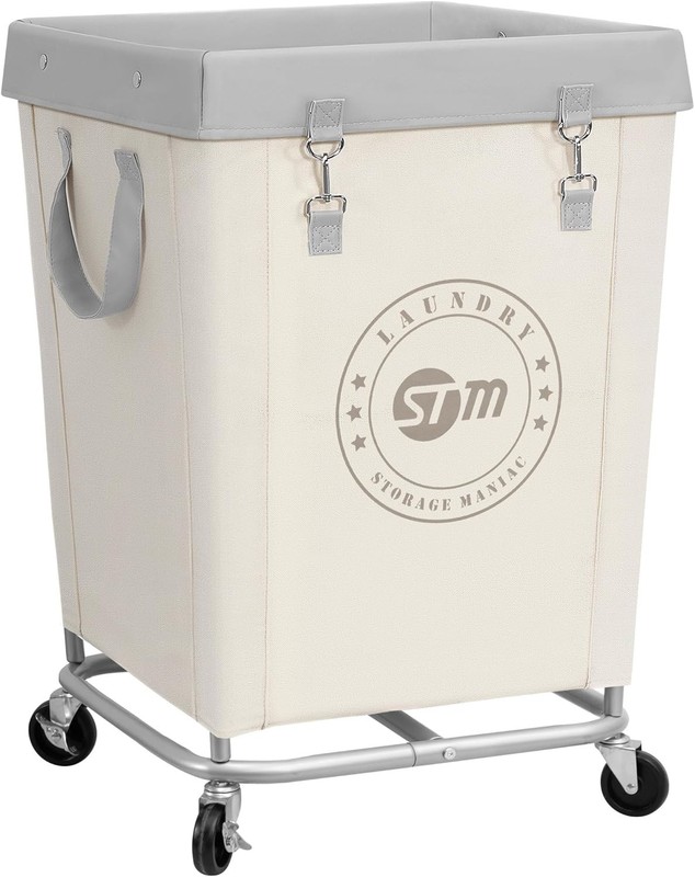 Durable Wheeled Industrial Laundry Cart - 18''L x 18''W x 31''H in Beige gallery