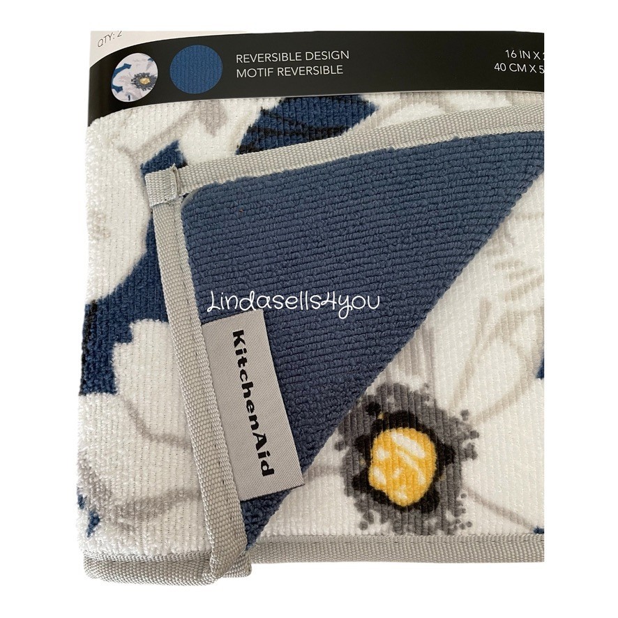 KitchenAid Dish Drying Mats Blue White Gray 2 Piece Reversible Set 16 x 22” New gallery