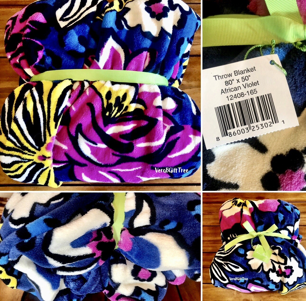 Vera Bradley Cozy PLUSH Throw Blanket AFRICAN VIOLET BLUE FLORAL RARE NWT SEALED gallery