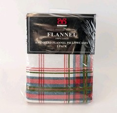 Bibb Home Flannel Pillowcases 2 Pack Standard 20×30 Plaid 100% Cotton