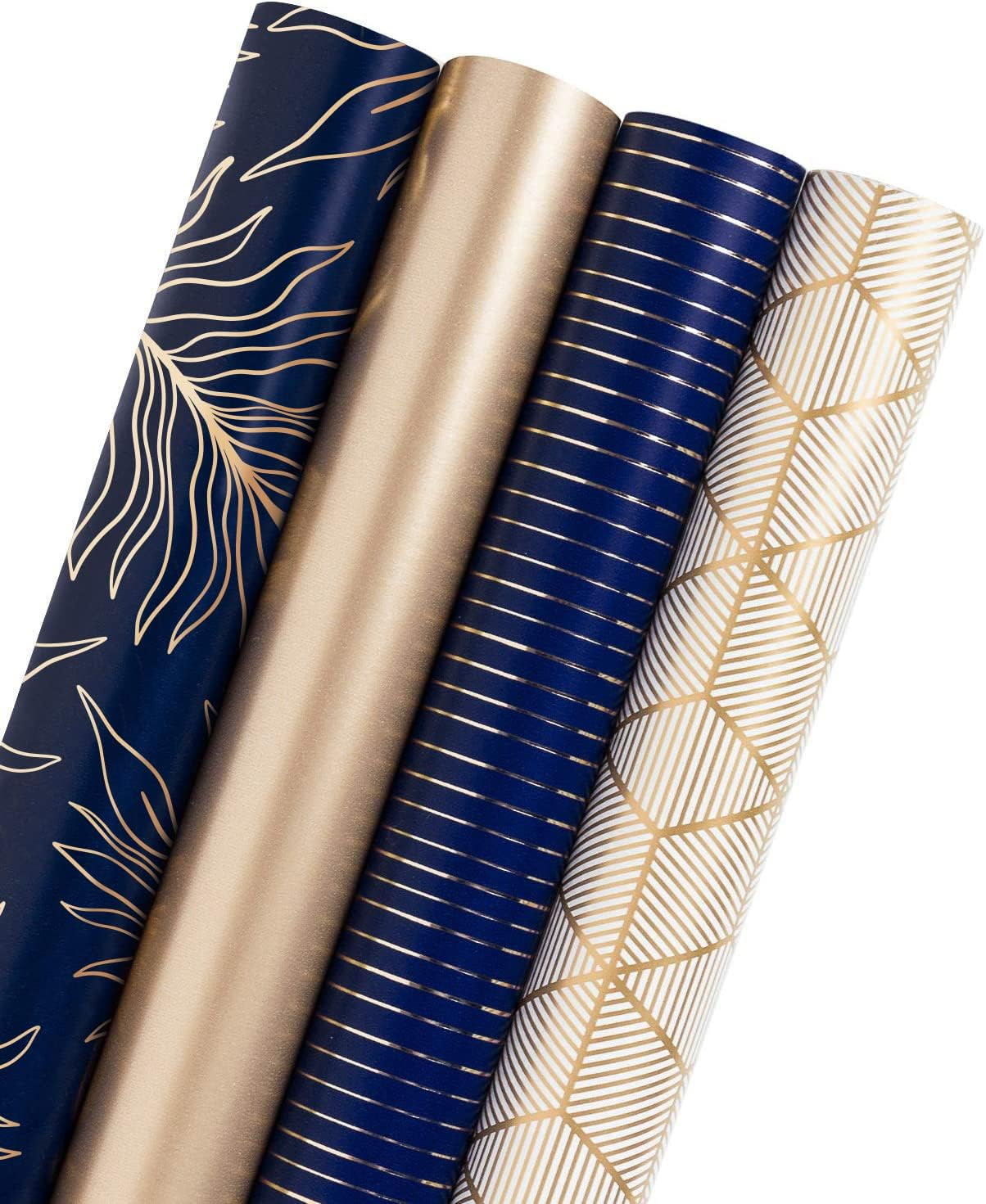 30 Inch Navy Wrapping Paper - Jumbo Roll Gold and Navy Print with Cut Lines for gallery