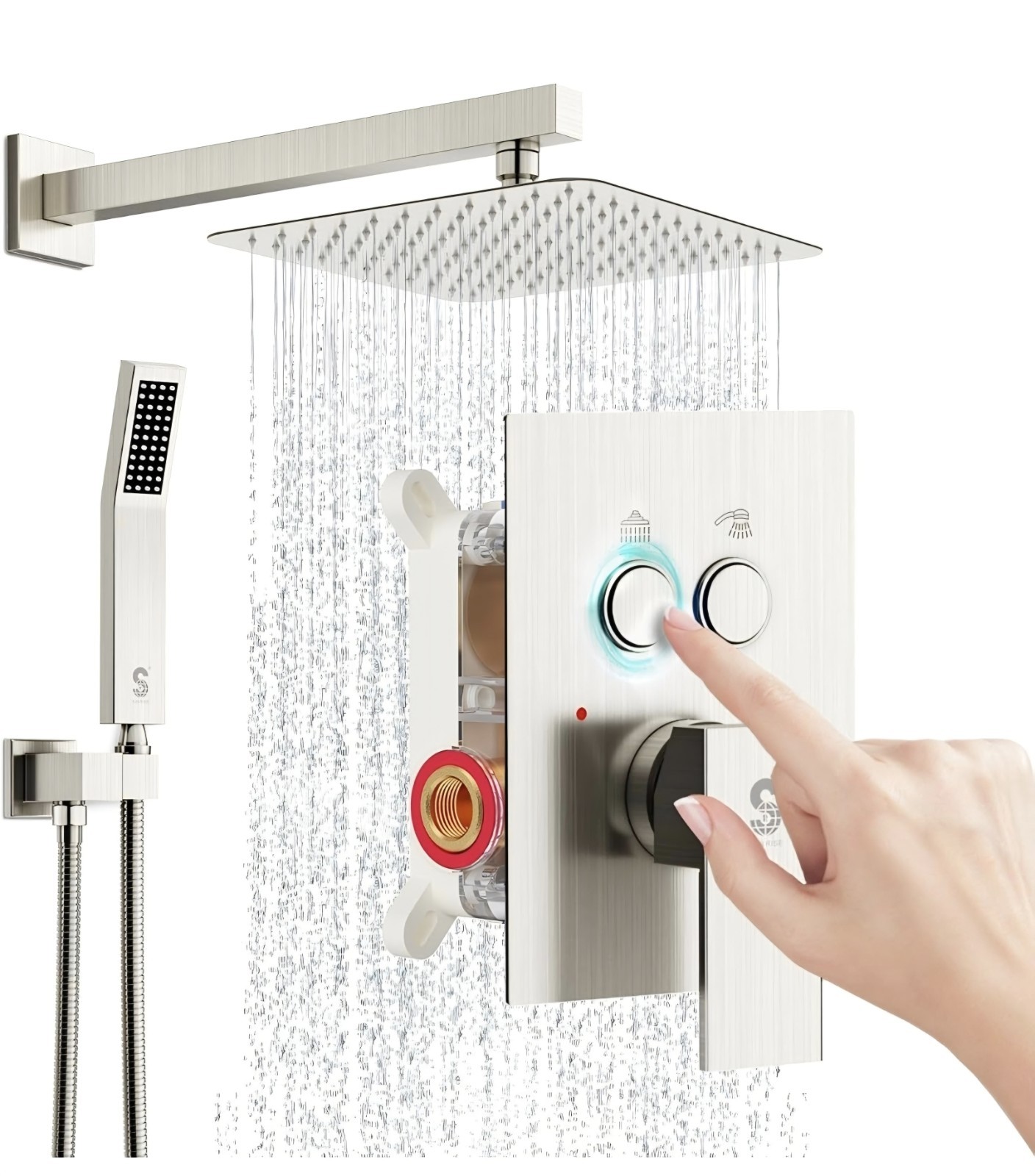SR SUN RISE Luxury Shower System 10” Rain Head Handheld Diverter Brushed Nic Set gallery