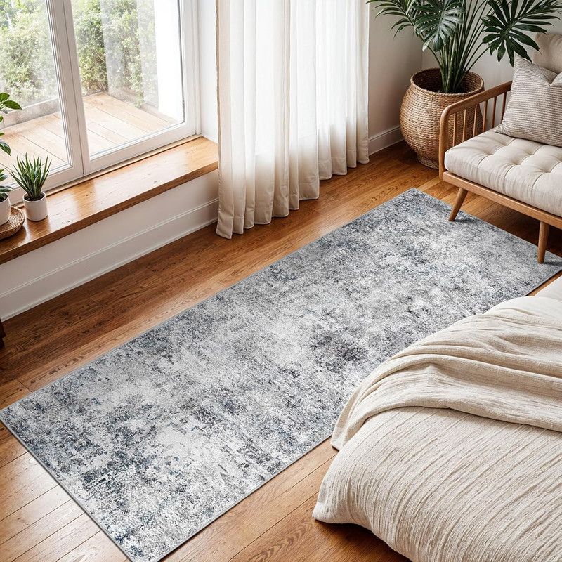 2x6 Washable Kitchen Runner Rug – Abstract Non 2' x 6' (Rectangular) Blue Gray gallery