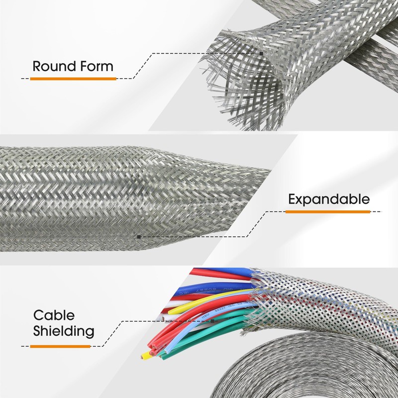 SUNNAREPOON Tinned Copper Wire Shielding Sleeve, 1/4inch - 12ft, Silver gallery