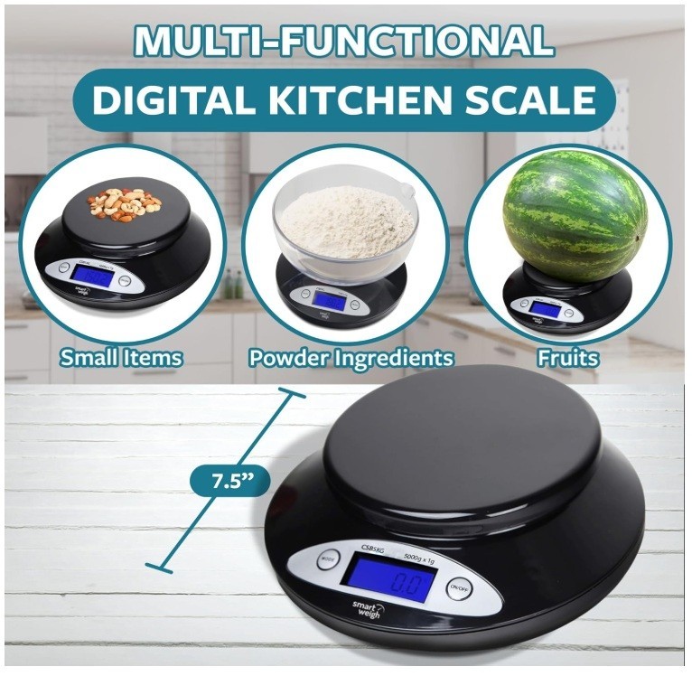 Smart Weigh Digital Kitchen Scale with Removable Bowl – 11lb/5kg Capacity gallery