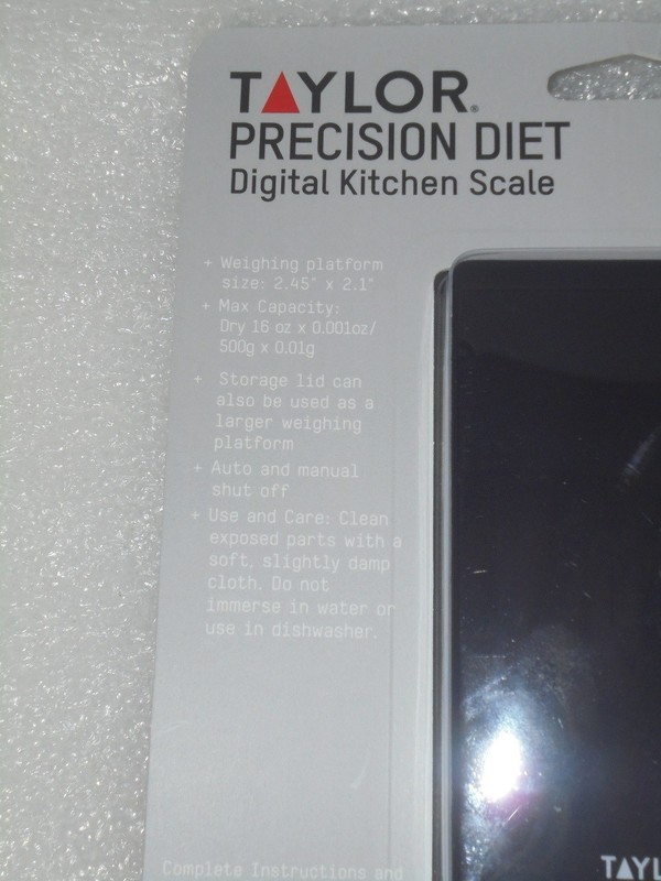 TAYLOR PRECISION PORTIONS DIGITAL KITCHEN SCALE, (16 oz/500 g) NEW MFG. SEALED! gallery