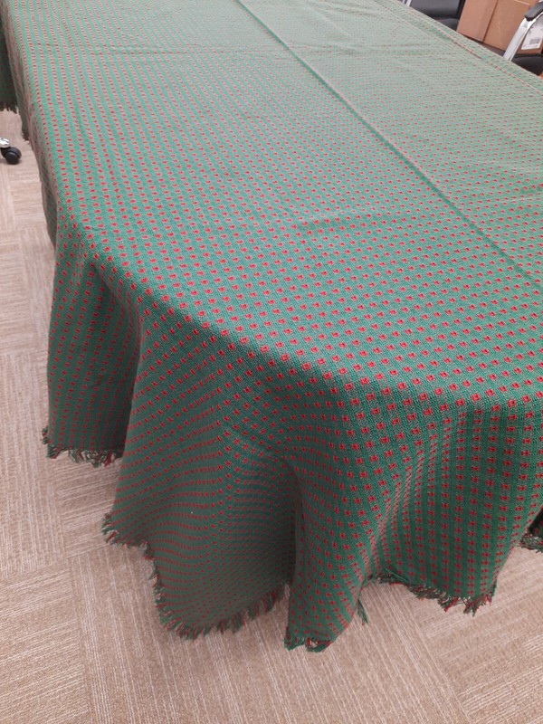 The Mountain Weave Green & Red Homespun Cotton Tablecloth 60" x 90" Oblong ~ NWT gallery