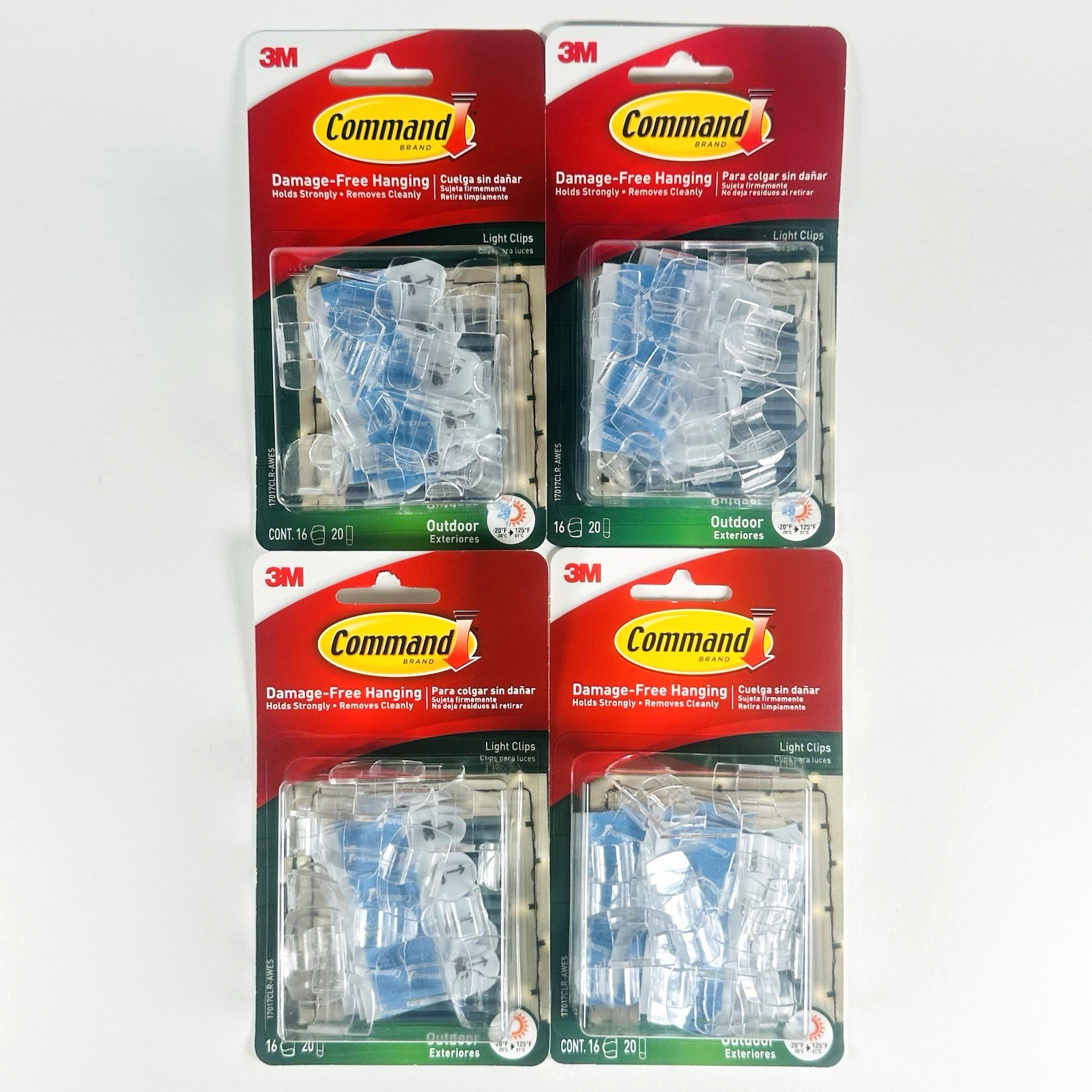 (4 Pack) 3M Command Outdoor Light Clips Damage-Free Hanging 16 Clips & 20 Strips gallery