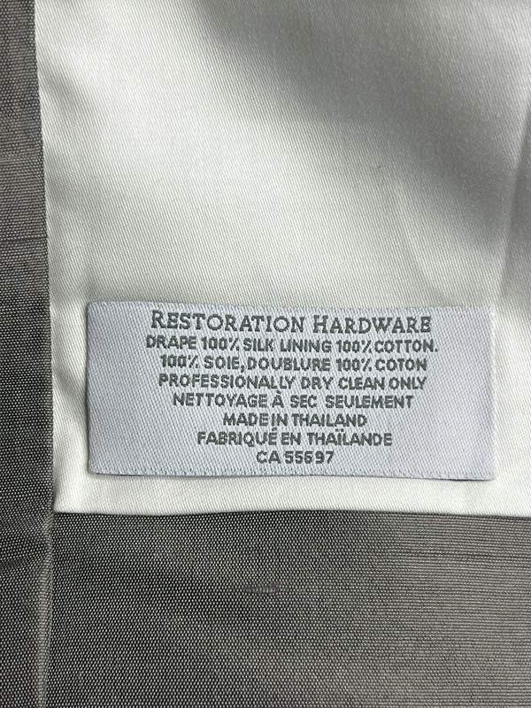 Restoration Hardware Thai Silk Solid Drapery FP 46"W x 108"L Fog NEW $995 gallery