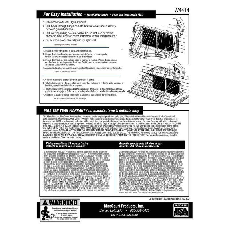 44-1/4 In. X 12 In. Rectangular Window Well Cover Plastic Heavy Duty Durable gallery