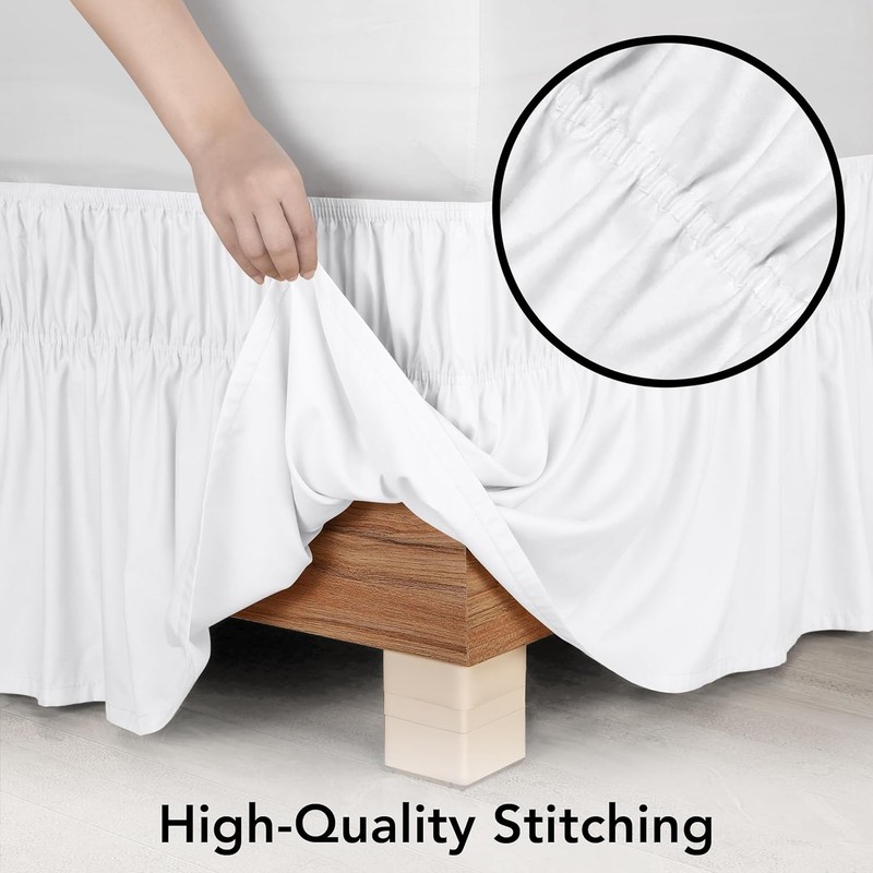 Adjustable Wrap Around Ruffle King Size Bed Skirt Elastic Fit gallery