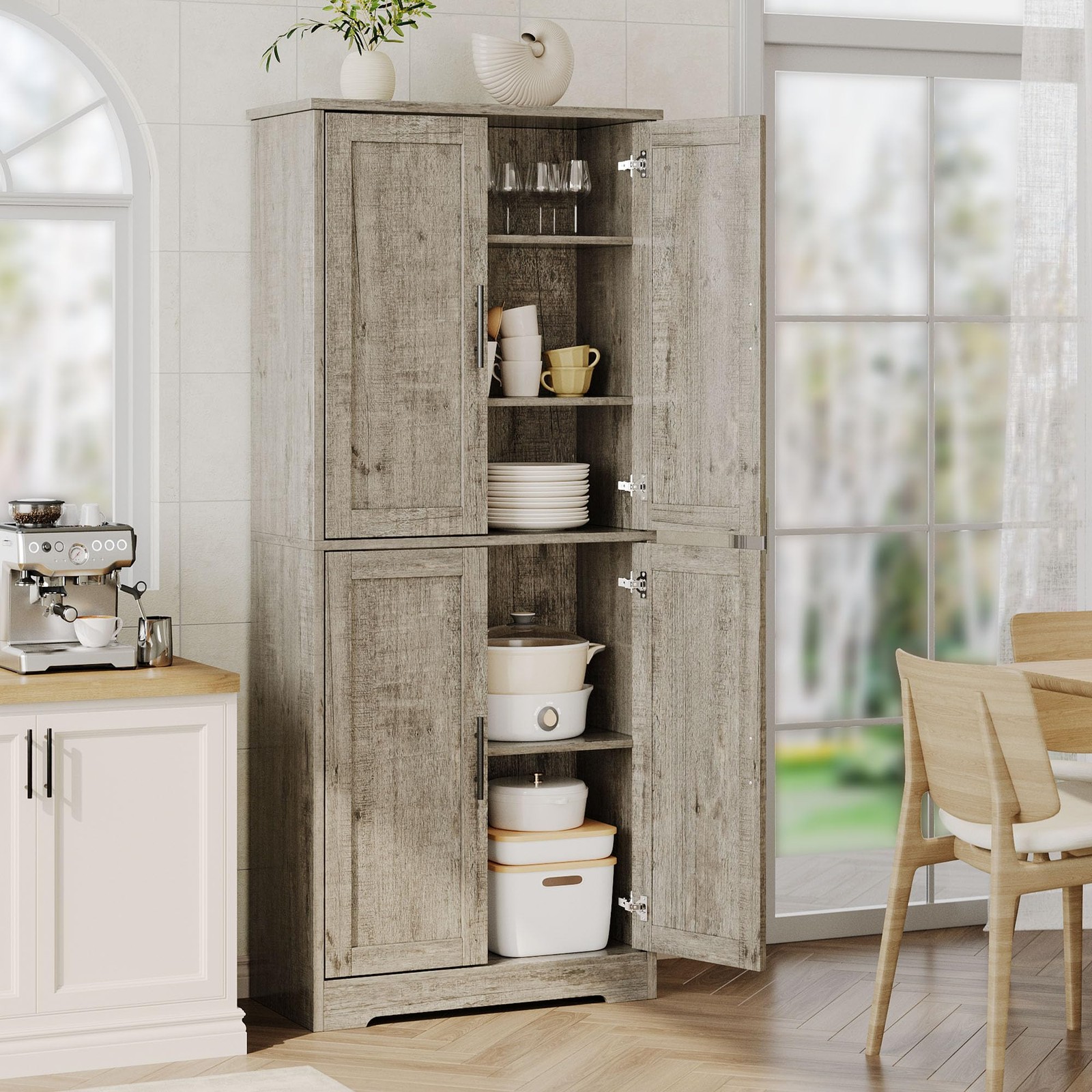 70" Tall Kitchen Pantry Cabinet Storage Cabinet W/ 4 Doors & Adjustable Shelves gallery