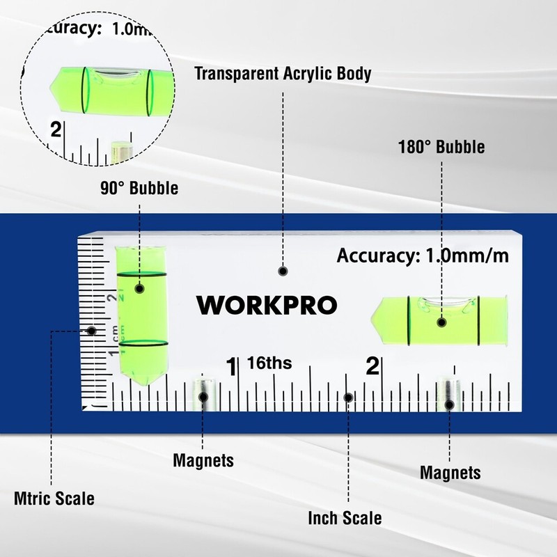 WORKPRO 3Inch Mini Level Tool Small Level Magnetic Level with 2 Bubbles 90°/180° gallery