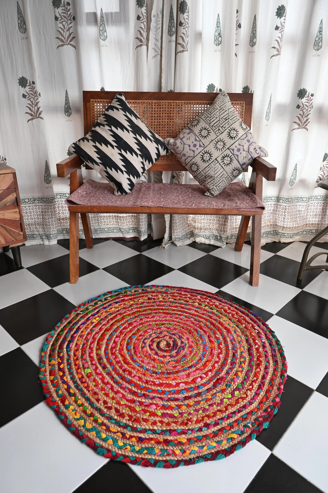 Rugmoda Jute Multicolor Braided 3x3 Round Living Room Area Rug Hand Woven gallery
