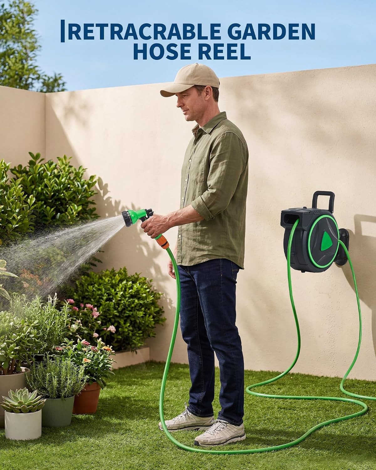 Retractable Garden Hose Reel 65/90 FT x 5/8in Water Hose Reel Wall-Mount gallery