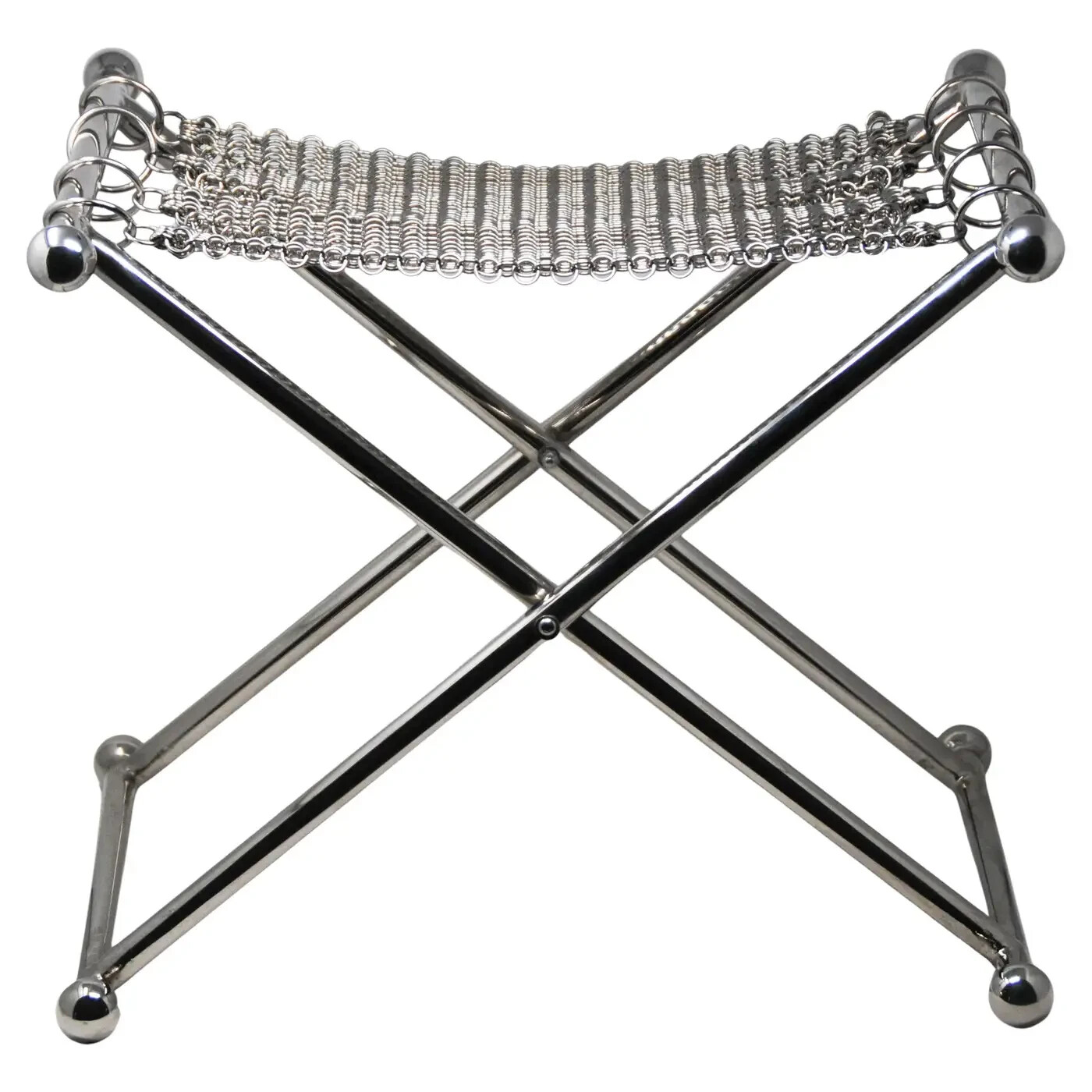 Chainmail Camping Sculpture Stool Nickel Plated Steel Finish,Hand Linked Mesh HD gallery