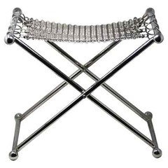 Chainmail Camping Sculpture Stool Nickel Plated Steel Finish,Hand Linked Mesh HD