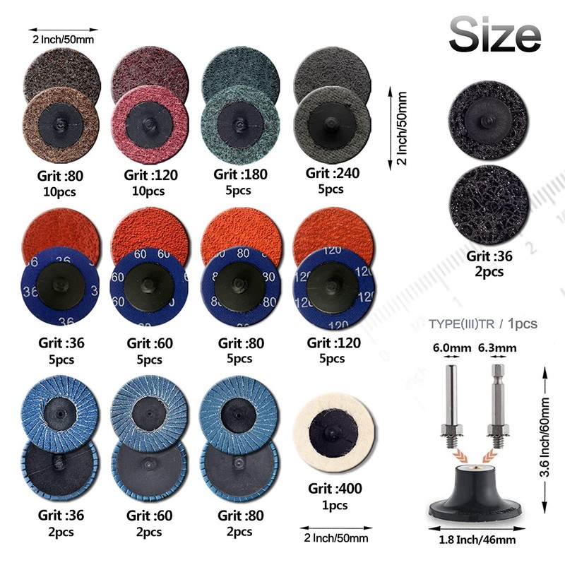 NYXCL 60Pcs Sanding Discs Set Discs 2 Inch Nylon main W/ 1/4 Holder Die Grinder gallery
