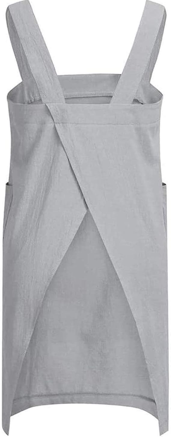 Cotton Linen Apron Cross Back Apron for Women with Big Pockets Square Pinafor... gallery