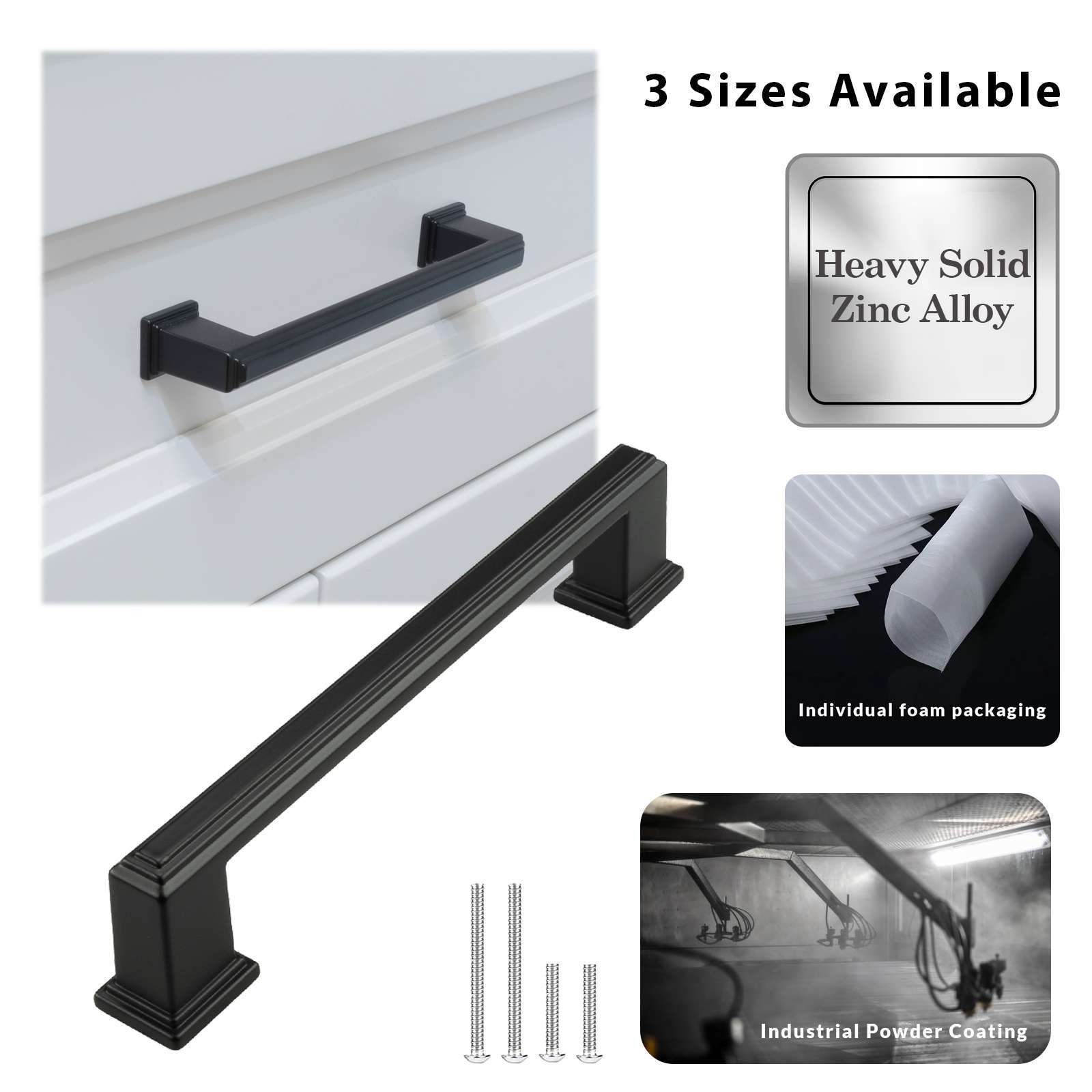 Square Matte Black Solid Cabinet Handles Pulls Kitchen Bathroom Modern Style gallery