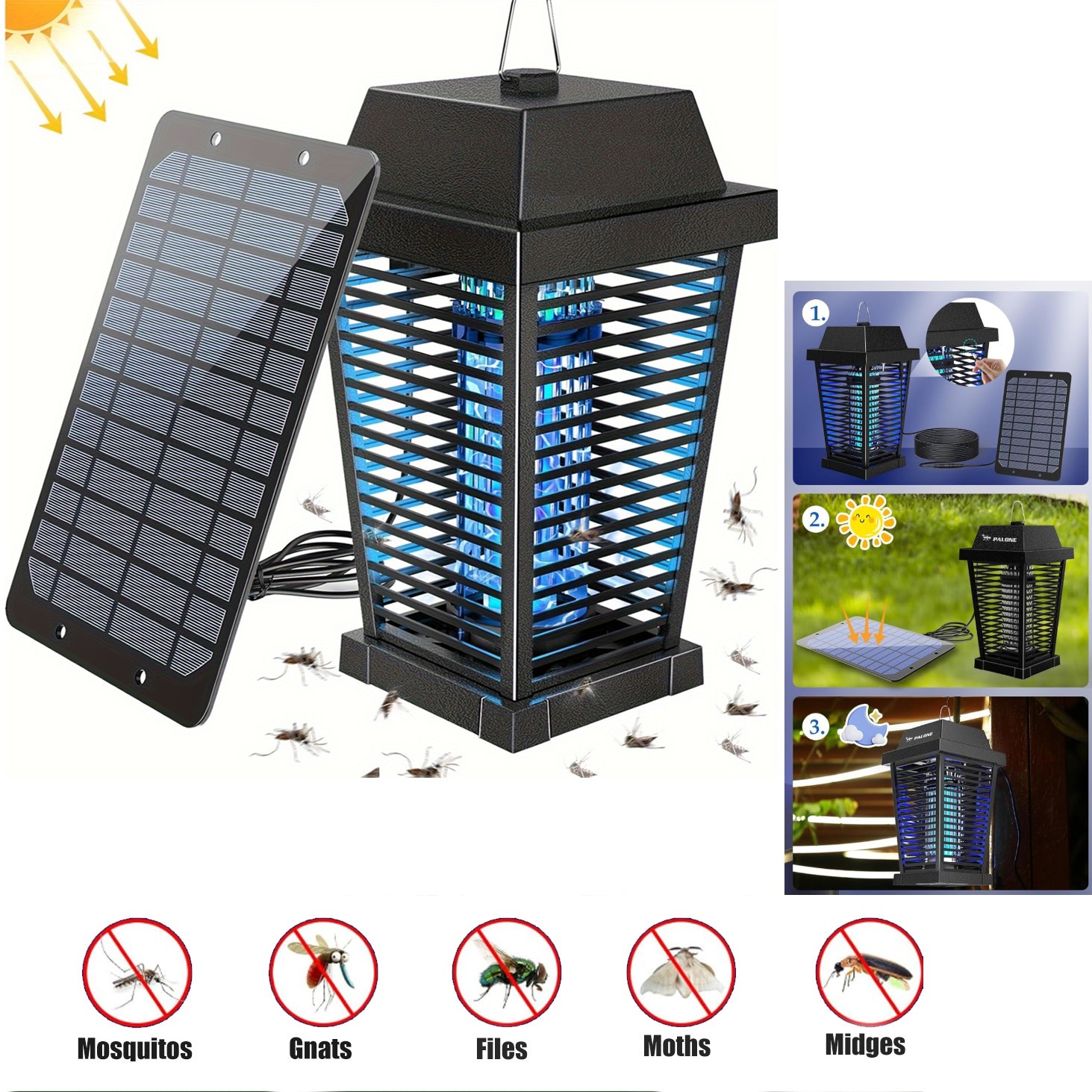 4500V Electric Solar Bug Zapper Outdoor, Mosquito Zapper Waterproof Fly Zapper gallery
