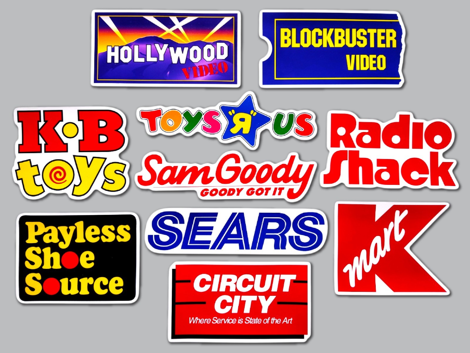 Retro Defunct Store Brands Sticker Lot (10 Stickers) blockbuster kmart sears 90s gallery