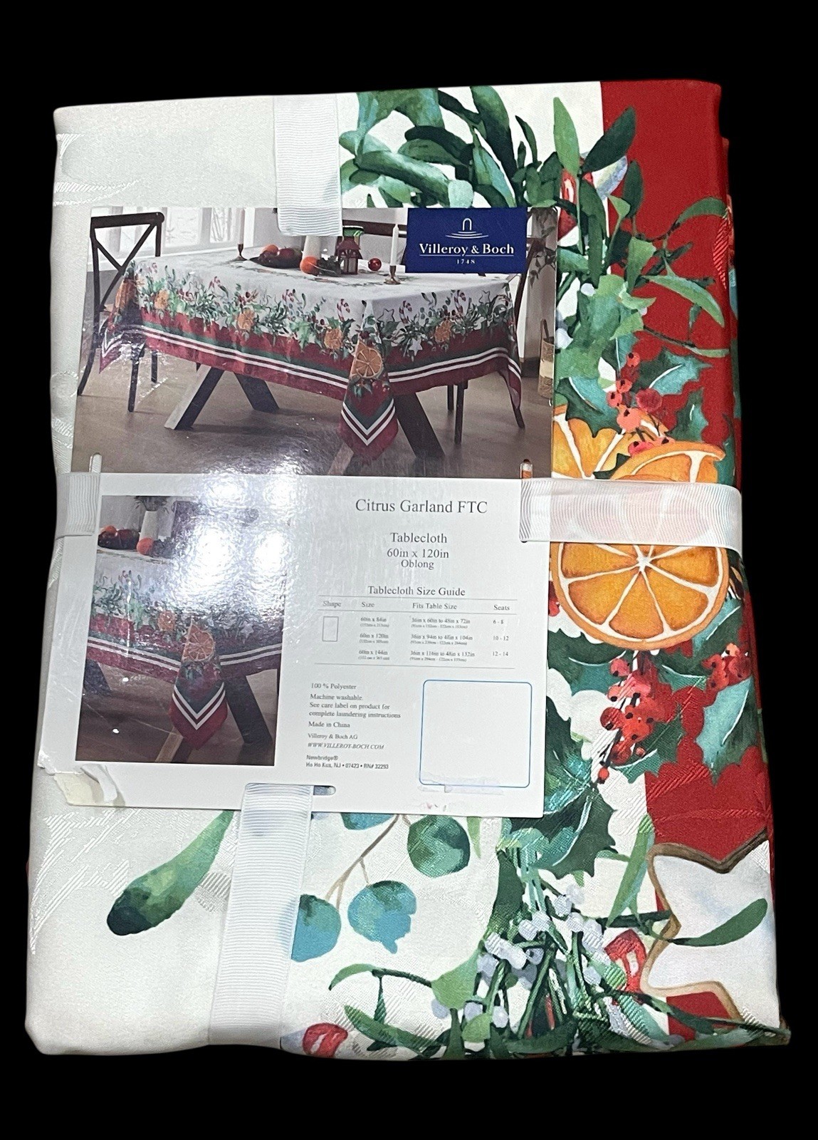 Villeroy Boch CITRUS GARLAND Tablecloth 60" x 120 OBLONG Christmas Damask White gallery
