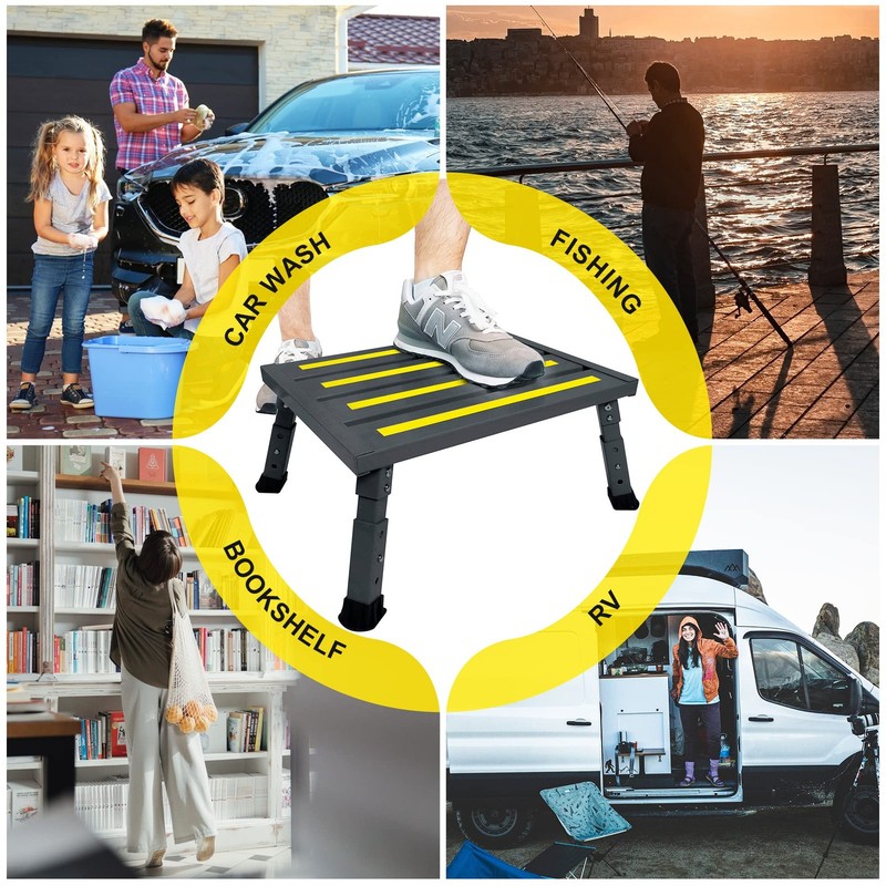 Adjustable Height Aluminum RV Step, Stable Foldable Platform Step Stool, Support gallery