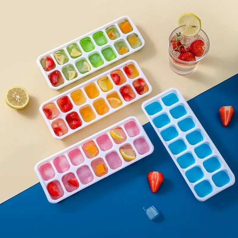 14-Cube Silicone Ice Tray with Lid, Soft Bottom, Easy Release for DIY Cold Drink gallery