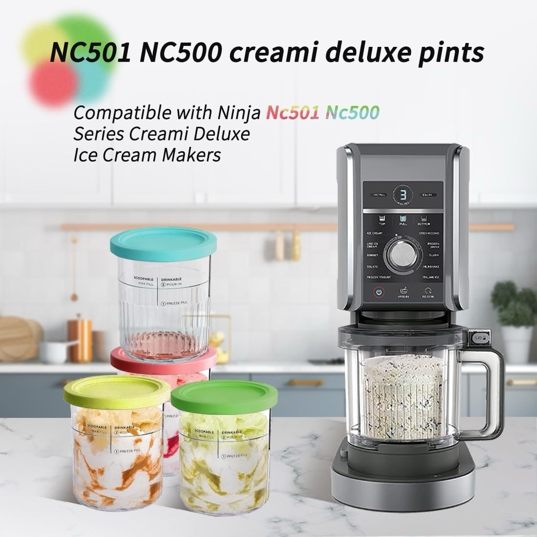 Premium 24 oz. Pint Containers for Ninja Creami Deluxe - 4 Pack | NC500, NC501 gallery